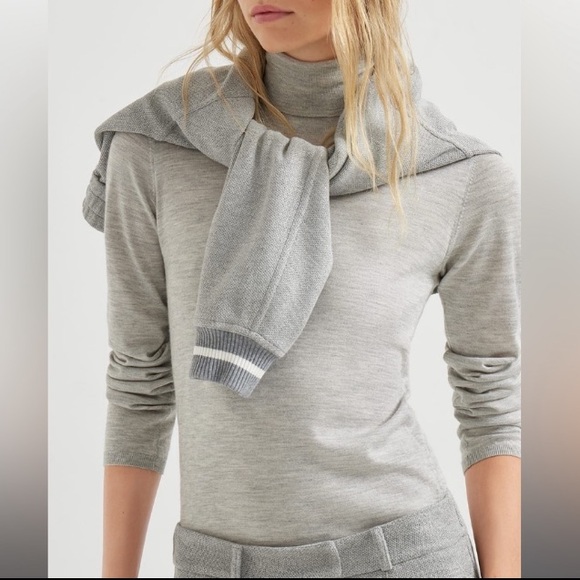 Brunello Cucinelli Cashmere Silk Turtleneck Sweater in Light Gray NWT